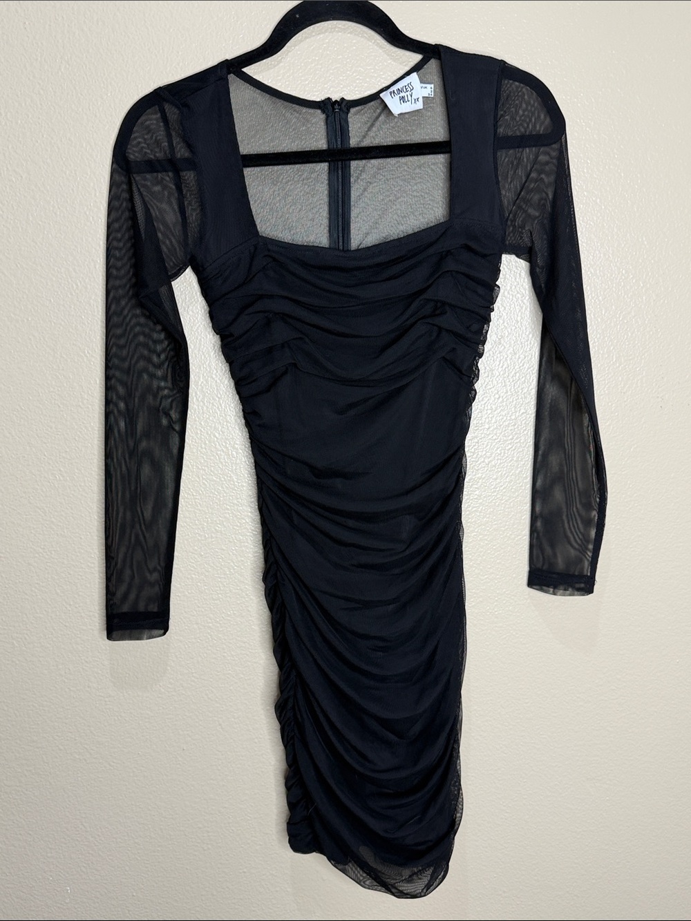 Princess Polly Juna Ruched Mesh Mini Dress - Black